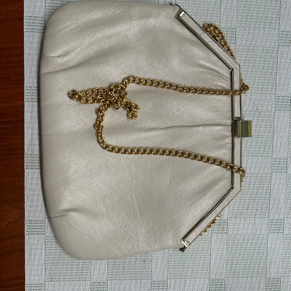 VINTAGE Chic Cream Clutch with Gold Chain
